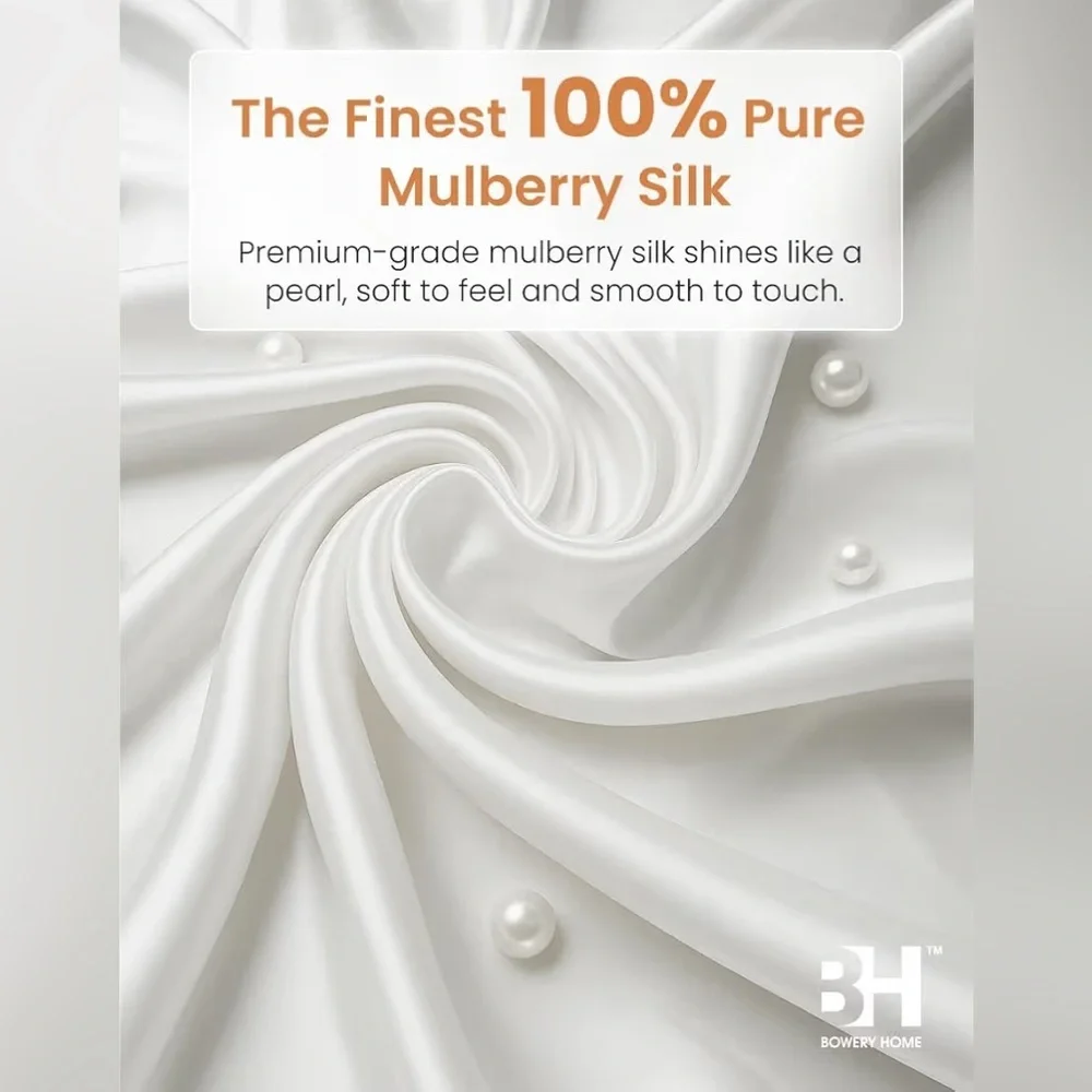 Silk Pillowcase - 100% Pure Mulberry Silk Standard Size Hidden Zipper White)
